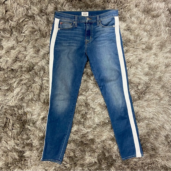 Hudson women blue and white side stripe denim skinny jeans. Size 27. Used. - Picture 8 of 9
